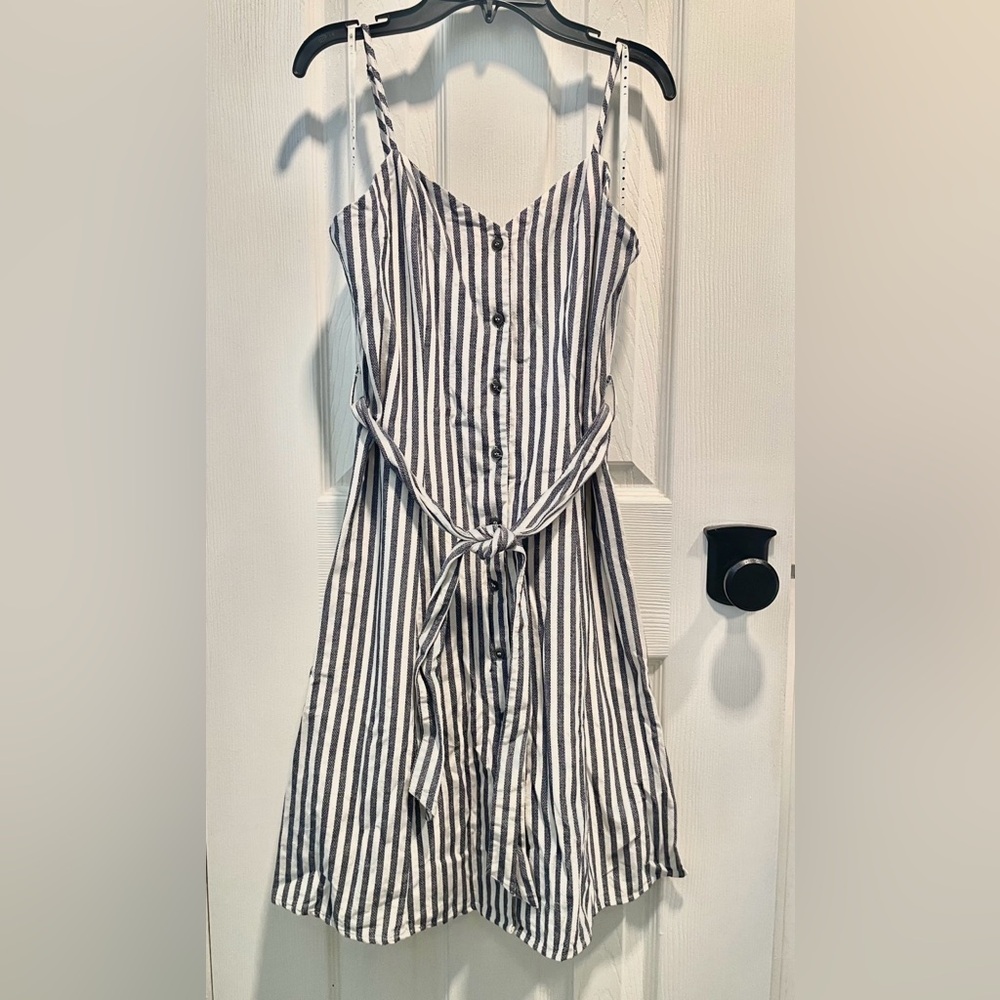 Cute Striped Tie-Front Summer Dress - Navy & White